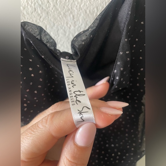 Lucy in the sky black Polka dot ruched sequin spaghetti strap mini dress - Picture 4 of 5